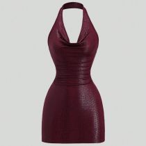 Halterneck Backless Solid Color Mini Dress GXIY-K26L2323