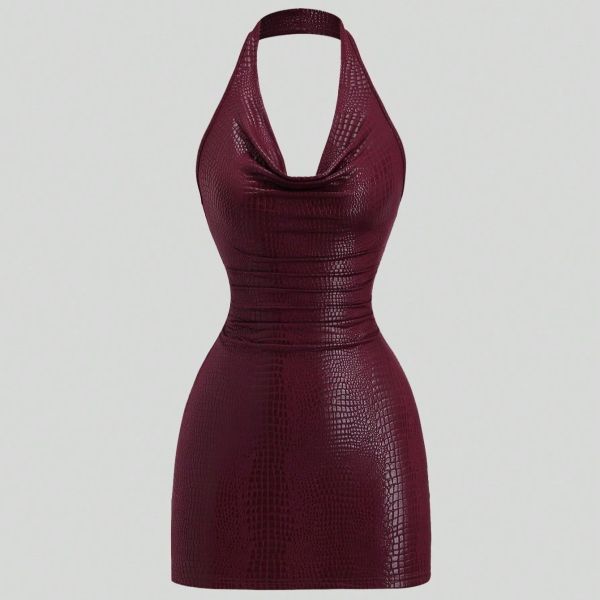 Halterneck Backless Solid Color Mini Dress GXIY-K26L2323