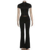 Solid Color Zipper Top Two Piece Pants Set GZJQ-K6S03775A