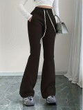 Drawstring Solid Color Micro Flare Pants GDYF-3455