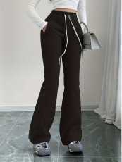 Drawstring Solid Color Micro Flare Pants GDYF-3455