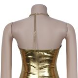 Halterneck Backless Ruched Maxi Dress BY-7491