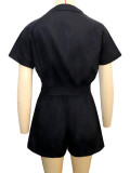 Contrast Color Line Patchwork Tops Sport Two Piece Shorts Set SH-391521