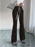 Drawstring Solid Color Micro Flare Pants GDYF-3455