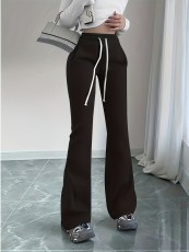Drawstring Solid Color Micro Flare Pants GDYF-3455