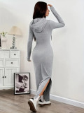 Solid Color Split Hooded Maxi Dress GDYF-3705