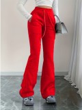 Drawstring Solid Color Micro Flare Pants GDYF-3455