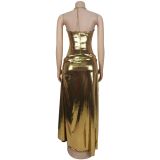 Halterneck Backless Ruched Maxi Dress BY-7491