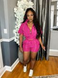 Contrast Color Line Patchwork Tops Sport Two Piece Shorts Set SH-391521