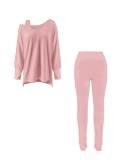 Solid Color Loose Tops Tight Pants 2 Piece Set BMF-680