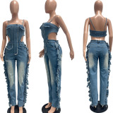 Fashion Denim Tassel Sling Jumpsuit NYF-8206