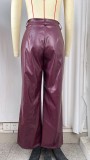 Solid Color PU Leather Casual Pants GPBY-SK9997