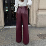 Solid Color PU Leather Casual Pants GPBY-SK9997