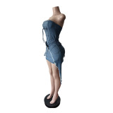 Fashion Irregular Denim Tube Top Mini Dress MEM-88688