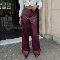 Solid Color PU Leather Casual Pants GPBY-SK9997