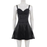 Satin Solid-Color Lace Patchwork Mini Dress GPKJ-MR47997
