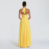 Solid Color Halterneck V Neck Split Maxi Dress GSZM-J26DS080