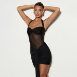 Mesh Halterneck Ruched Mini Dress GSZM-D26DS054