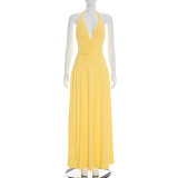Solid Color Halterneck V Neck Split Maxi Dress GSZM-J26DS080