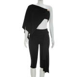 Solid Color Irregular Top Seventh Pants 3 Piece Set GSZM-C26ST085