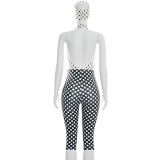 Polka Dot Print Halterneck Backless Seventh Jumpsuit MXBF-J26JP055