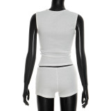 Solid Color Sleeveless Hollow Out Short Suit MXBF-J26ST068