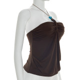 Solid Color Halterneck Ruched Tops GSBW-J26TP075
