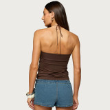 Solid Color Halterneck Ruched Tops GSBW-J26TP075