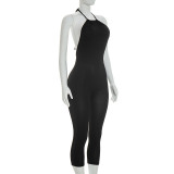 Halterneck Solid Color Backless Seventh Jumpsuit MXBF-J26JP050