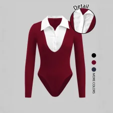 Color Block Lapel Bodysuit GSRX-SRX733