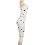 Polka Dot Print Backless Vest Seventh Pants Suit XEF-K6S03857A