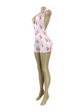 Deep V Neck Backless Print Romper CH-26106