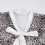 Leopard Print V Neck Tie Up Mini Dress GPKJ-MR47128