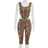Snake Print Sleeveless Bodysuit Seventh Pants Suit GDSF-J26ST076