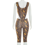 Snake Print Sleeveless Bodysuit Seventh Pants Suit GDSF-J26ST076