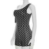 Polka Dots Print Slash Shoulder Romper GDSF-J26RP093