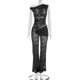 Solid See Through Lace Two Piece Pants Set GDSF-J26ST060