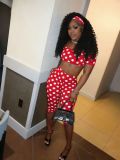 Polka Dot Print Tube Top Fifth Pants Suit MEM-88692