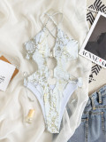 Print Tie Up Backless One Piece Swimsuit CASF-6796