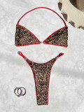Leopard Print Backless Tie Up Bikinis 2 Piece Swimsuit CASF-6722