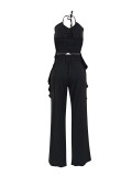 Halterneck Irregular Top Pants 2 Piece Set FENF-5002