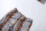 Snake Print One Shoulder Tight Pant Suit GZJQ-K6S00535A