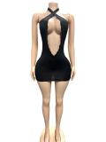 Lace Hollow Out Halterneck Mini Dress GFCF-1448