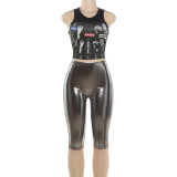 Print Sleeveless Tank Tops Tight Fifth Pants Suit GZJQ-K6S03929A