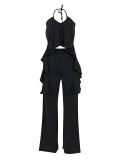 Halterneck Irregular Top Pants 2 Piece Set FENF-5002