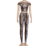 Snake Print One Shoulder Tight Pant Suit GZJQ-K6S00535A