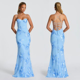 Sexy Sling Backless Mesh Maxi Dress BY-7672