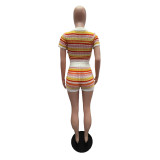 Knits Contrast Color Short Sleeve Short Suit GDYF-6501