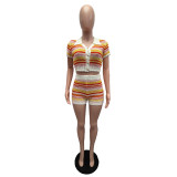 Knits Contrast Color Short Sleeve Short Suit GDYF-6501