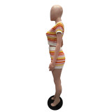 Knits Contrast Color Short Sleeve Short Suit GDYF-6501